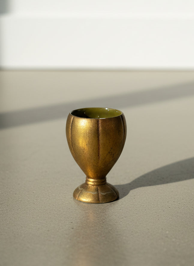 Freeman-McFarlin Mid-Century Gold Footed Vase with Olive Interior Glaze – 1950s California Pottery
