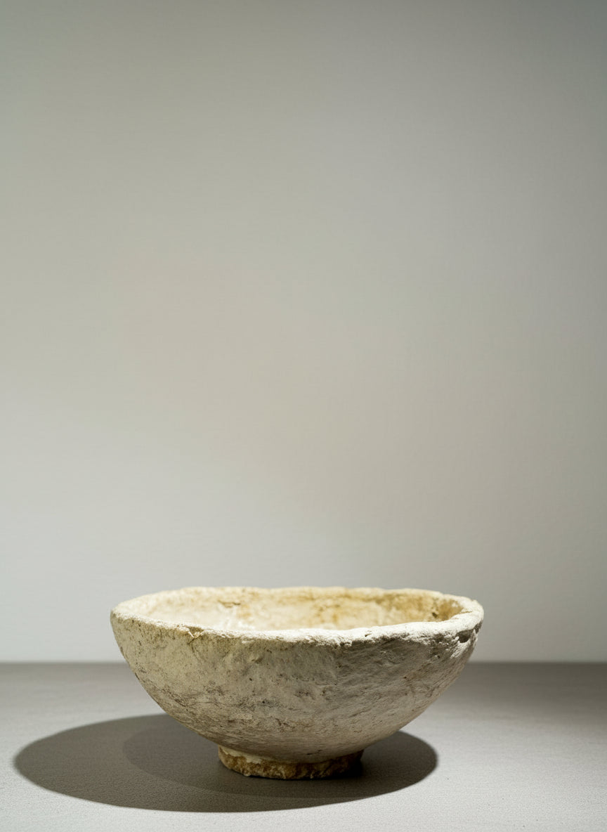 French Handcrafted Papier-Mâché Footed Bowl with Primitive Textured Surface