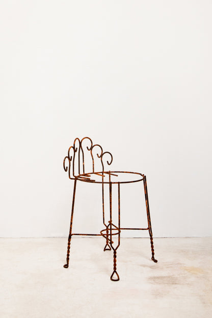 Mid-Century "Hollywood Regency" Wrought Iron Vanity Stool/Plant stand)
