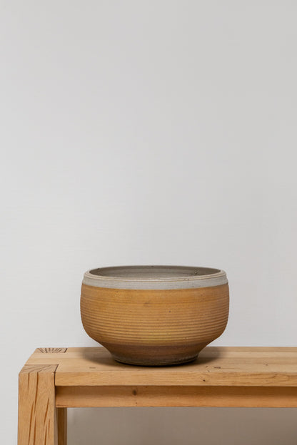 Mid Century Ribbed Stoneware Pot by Bob Kinzie