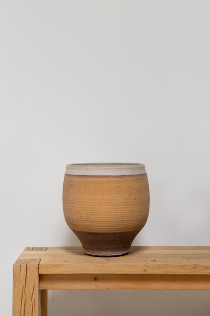 Mid Century Ribbed Stoneware Pot by Bob Kinzie