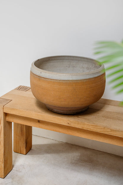 Mid Century Ribbed Stoneware Pot by Bob Kinzie