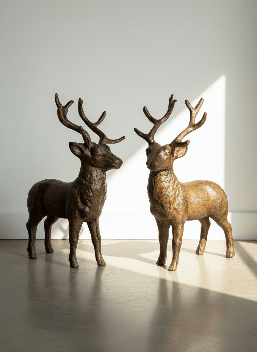 Hand-Finished Cast Metal Stag Pair with Detailed Antlers
