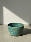 hand thrown turquoise studio pottery bowl with ribbed sides