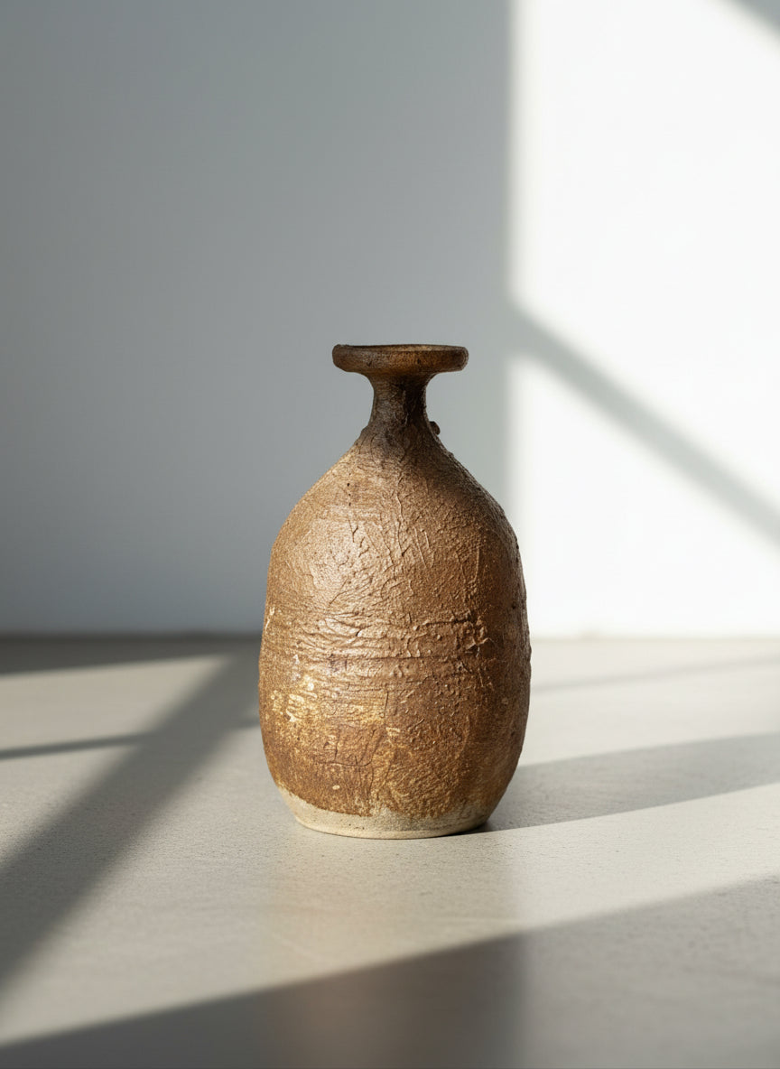 Handcrafted Mid-Century Studio Pottery Bottle Vase with Organic Textured Surface