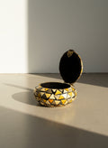 handcrafted mosaic inlay vessel with hinged lid decorative box