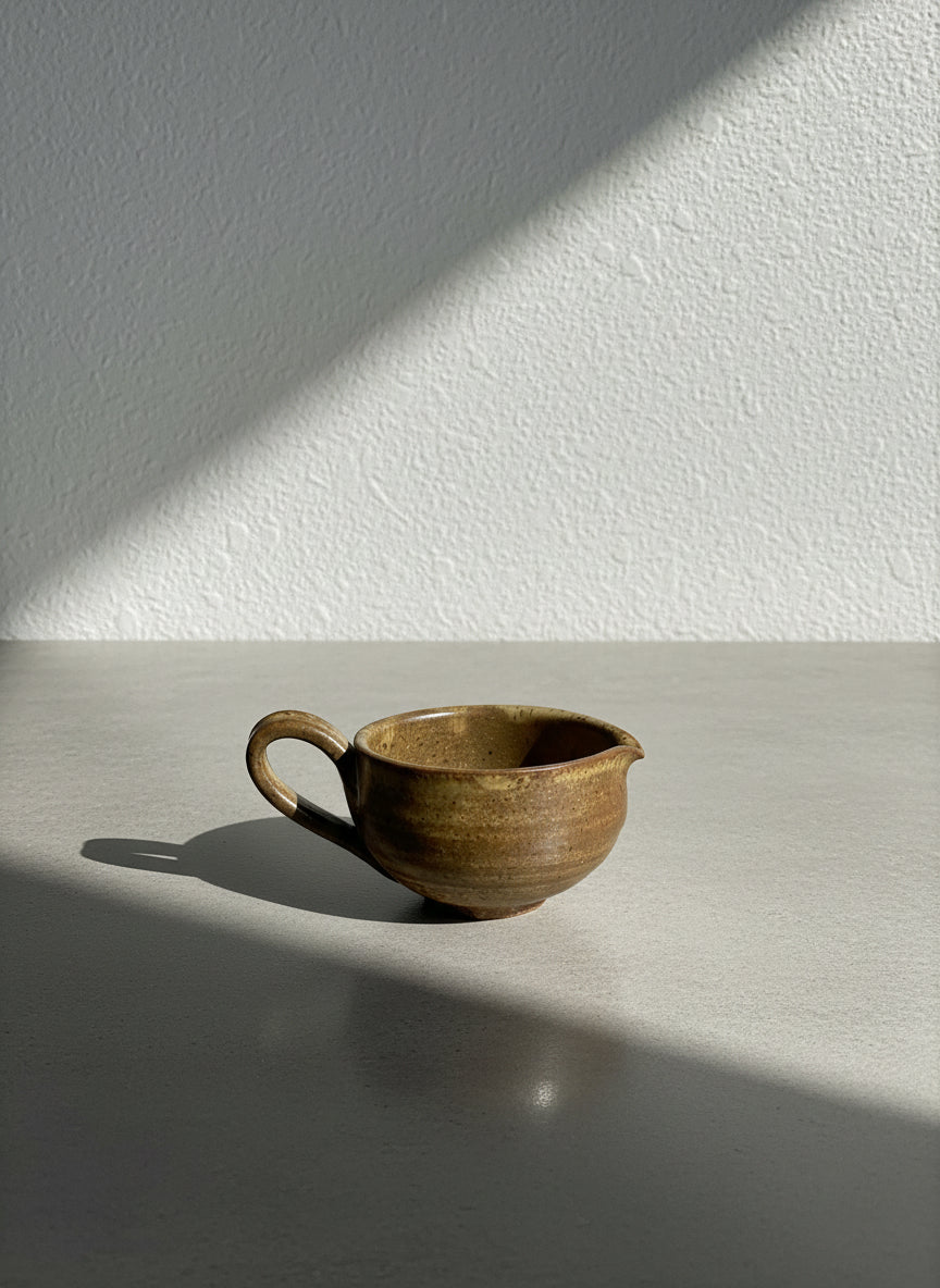 Rustic Hand-Thrown Stoneware Creamer – Artisan Pottery Pitcher, Brown Glazed Ceramic