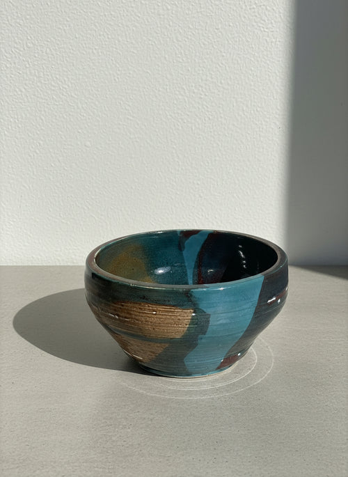 artisan teal rust glazed stoneware bowl handmade pottery