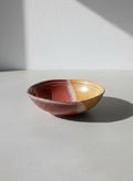 large two tone stoneware bowl red glaze handmade pottery
