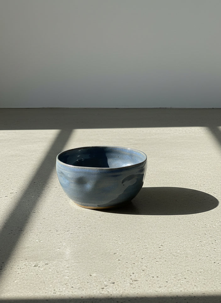 Handmade Slate Blue Studio Pottery Bowl with Organic Rim