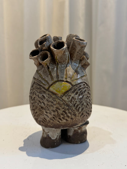 Handcrafted Ceramic Bud Vase Sunrise with Human Heart-Inspired Design