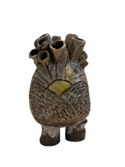 Handcrafted Ceramic Bud Vase Sunrise with Human Heart-Inspired Design