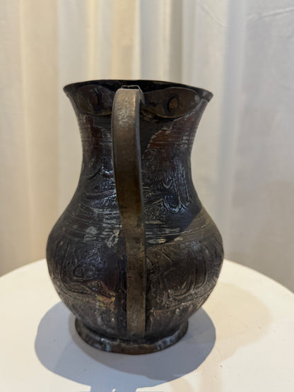 Antique Middle Eastern Hand-Engraved Copper Pitcher with Arabic Calligraphy
