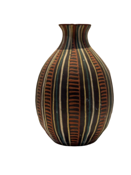 Vintage Handcrafted Tribal-Inspired Ceramic Vase with Geometric Motifs