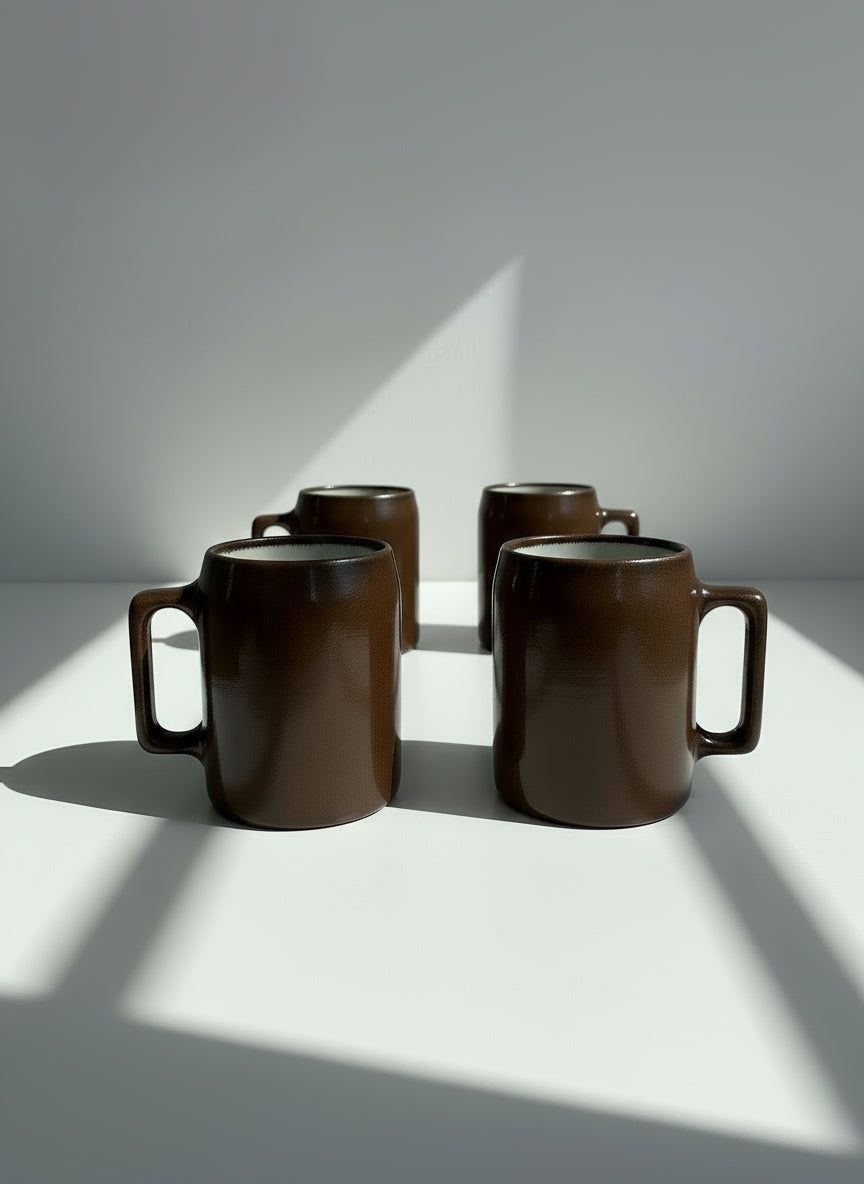 Vintage Buckeye Pottery Stoneware Mug Set of 4 Handcrafted Brown Glazed Ceramic