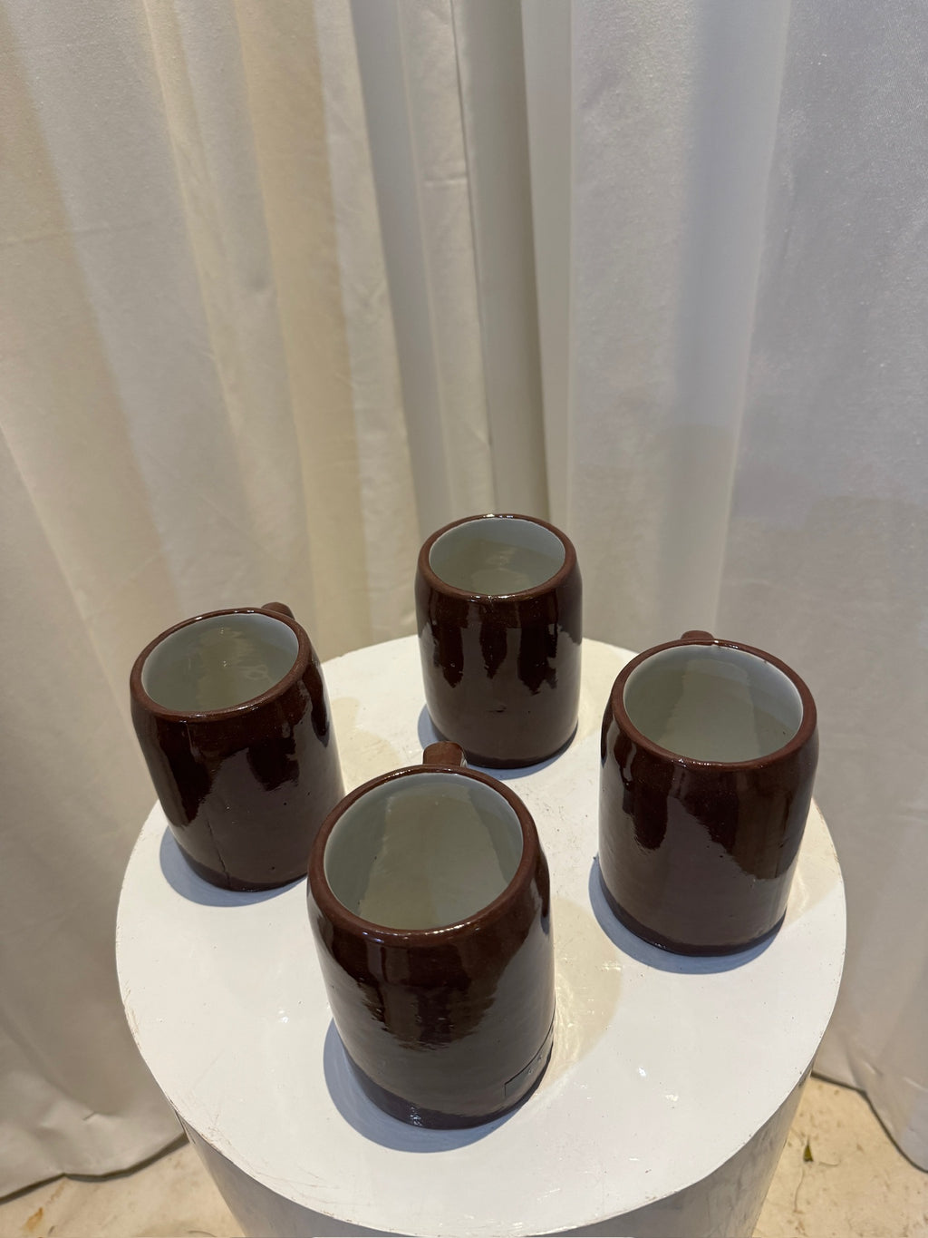 Vintage Buckeye Pottery Stoneware Mug Set of 4 Handcrafted Brown Glazed Ceramic