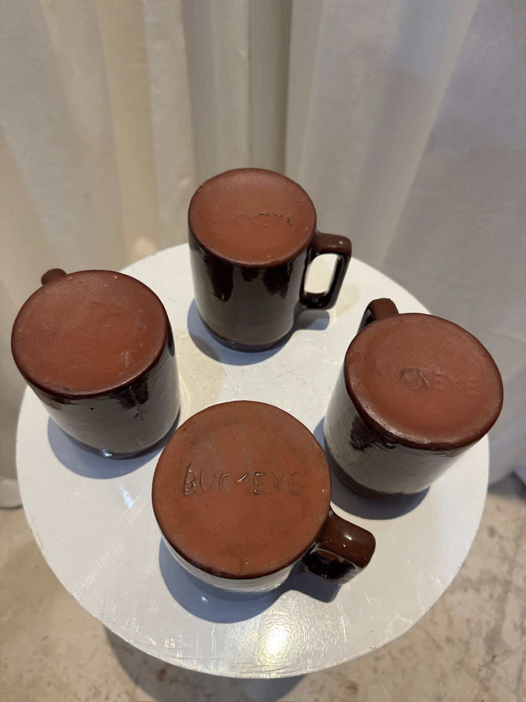 Vintage Buckeye Pottery Stoneware Mug Set of 4 Handcrafted Brown Glazed Ceramic