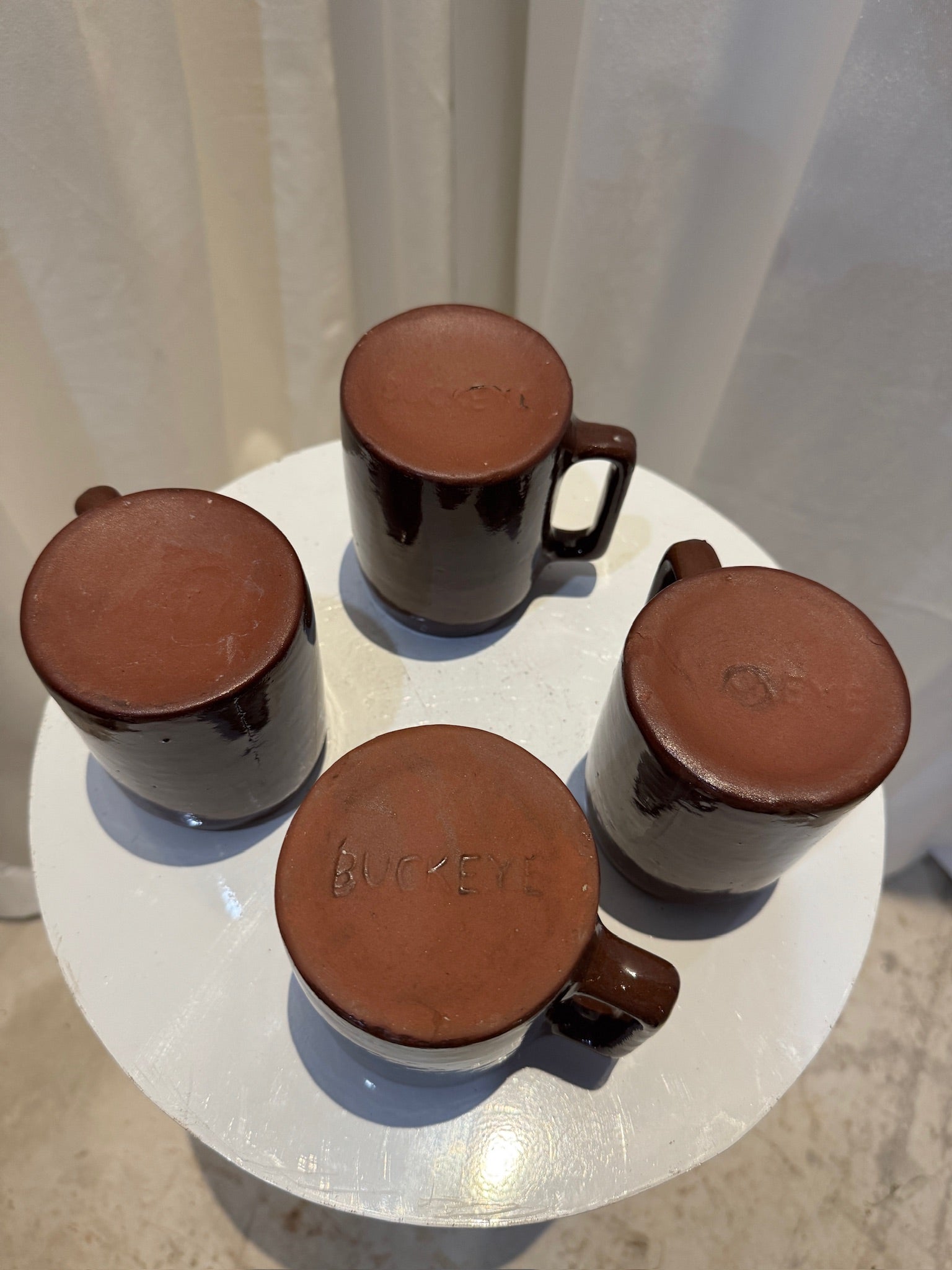 Vintage Buckeye Pottery Stoneware Mug Set of 4 Handcrafted Brown Glazed Ceramic