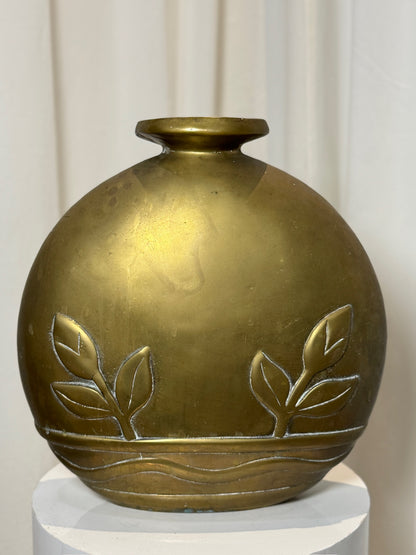 1980s Dolbi Cashier Brass Vase with Embossed Floral Motif – Vintage Art Deco