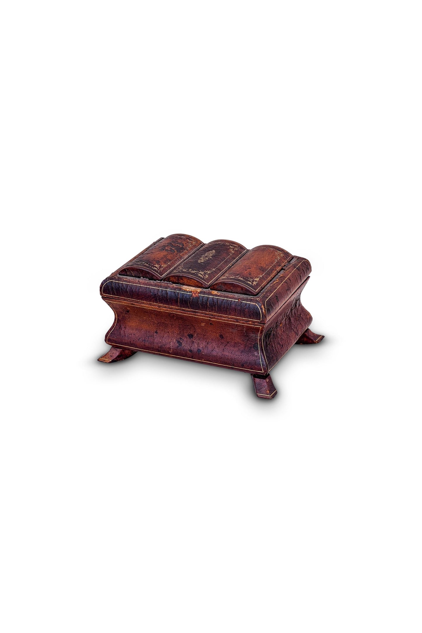 19th Century Small Leather Wrapped Bookend Lid Jewelry Box