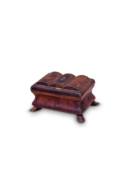 19th Century Small Leather Wrapped Bookend Lid Jewelry Box
