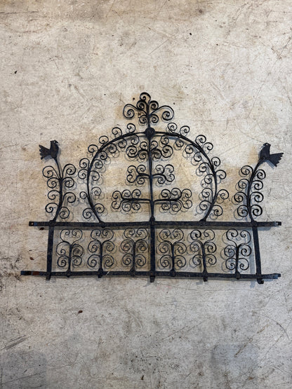 Antique 17th-Century Spanish Style Wrought Iron Wall Rack with Bird Motif