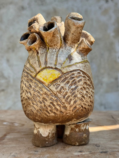 Handcrafted Ceramic Bud Vase Sunrise with Human Heart-Inspired Design