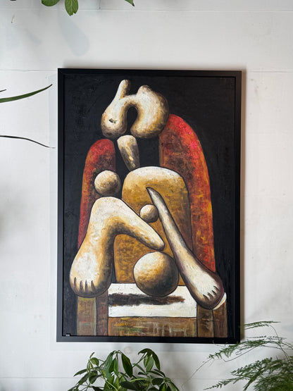 Abstract Cubist Oil Painting – Signed & Framed – Homage to Picasso