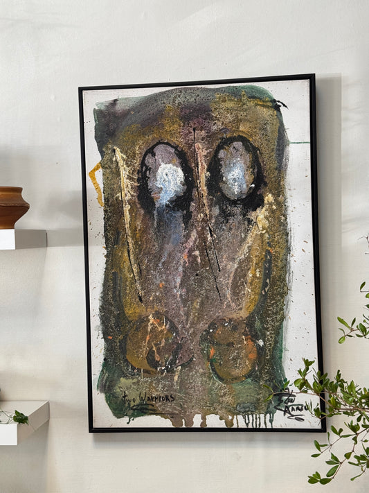 Len Aaron Original Mixed Media Abstract Painting “Two Warriors” – Large Signed Canvas Artwork