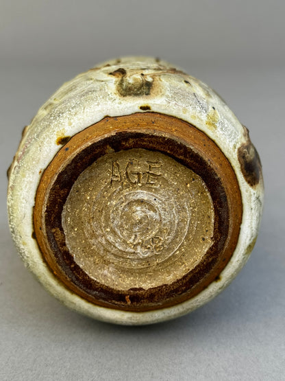 Signed Studio Pottery Vase by "AGE" – Hand-Thrown Glazed Ceramic with Textured Abstract Banding