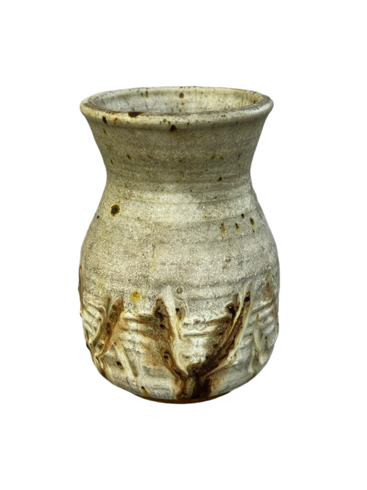Signed Studio Pottery Vase by "AGE" – Hand-Thrown Glazed Ceramic with Textured Abstract Banding