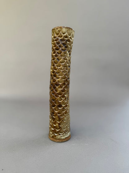 Tall Hand-Glazed Studio Pottery Vase with Fish Scale Relief – Signed A.G.E