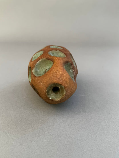 Handmade Terracotta Glazed Studio Pottery Bud Vase with Celadon Impressions