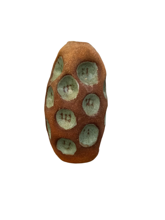 Handmade Terracotta Glazed Studio Pottery Bud Vase with Celadon Impressions