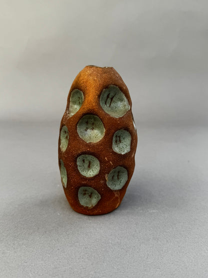 Handmade Terracotta Glazed Studio Pottery Bud Vase with Celadon Impressions