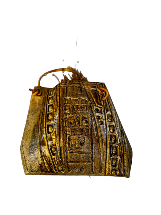 Decorative Ceramic Handbag Wall Sculpture with Leather Strap