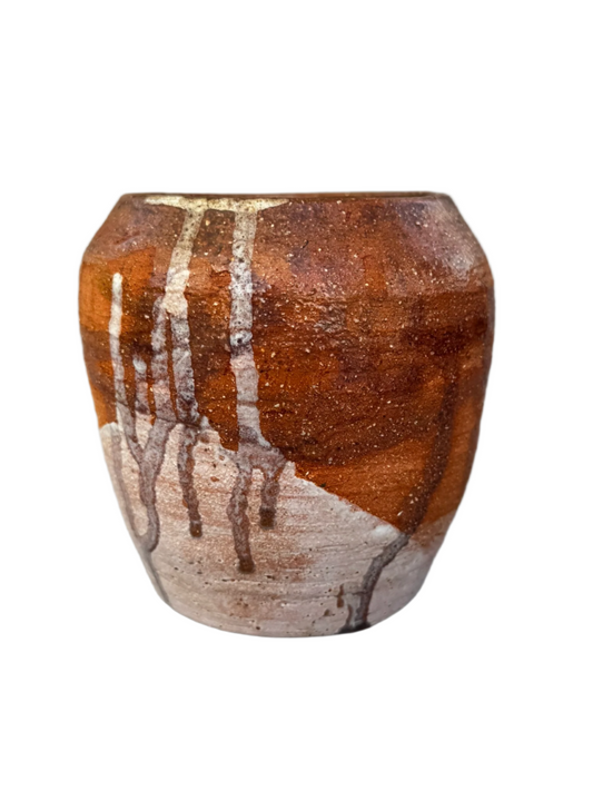 Signed Buhrandt Studio Art Pottery Cup – Handcrafted Abstract Glazed Stoneware Vessel