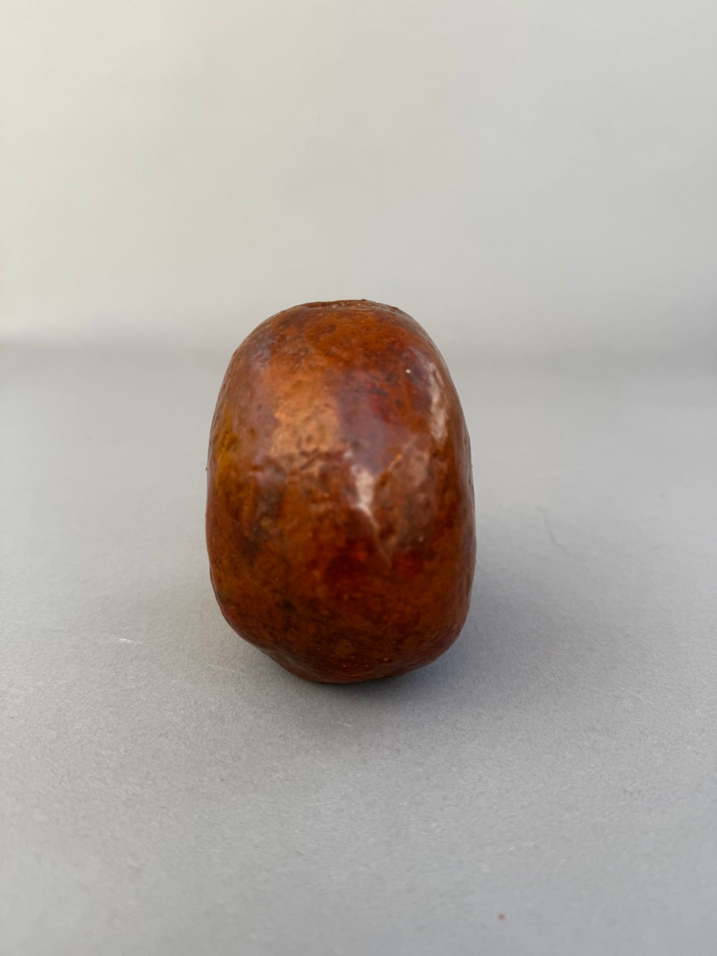 Primitive Handcrafted Clay Bead – Ethnic Red-Brown Ceramic Artifact with Pierced Center