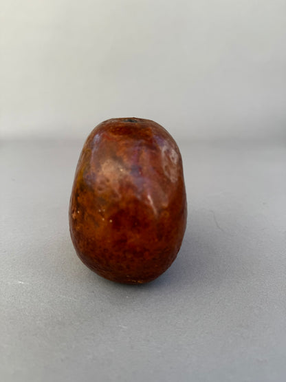 Primitive Handcrafted Clay Bead – Ethnic Red-Brown Ceramic Artifact with Pierced Center
