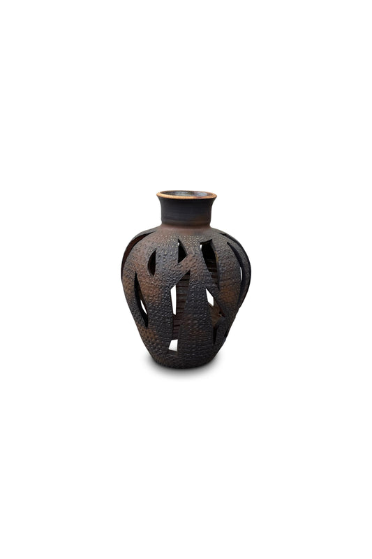 Mid-Century Modern Ceramic Vase in the Style of David Cressey Styled with Cutouts and No Bottom