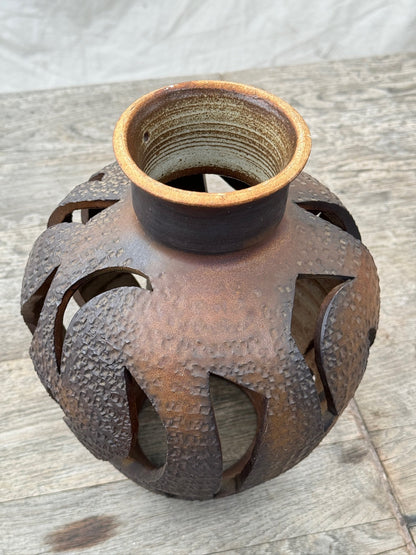 Mid-Century Modern Ceramic Vase in the Style of David Cressey Styled with Cutouts and No Bottom