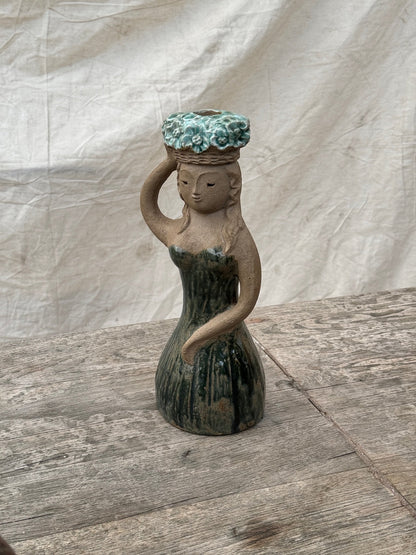 Vintage Stoneware Hungarian Mermaid Figurine Candle Holder