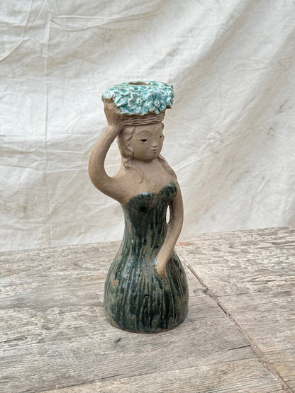 Vintage Stoneware Hungarian Mermaid Figurine Candle Holder