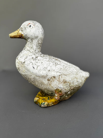 Weathered Vintage Concrete Duck Garden Sculpture – Rustic Folk Art Décor