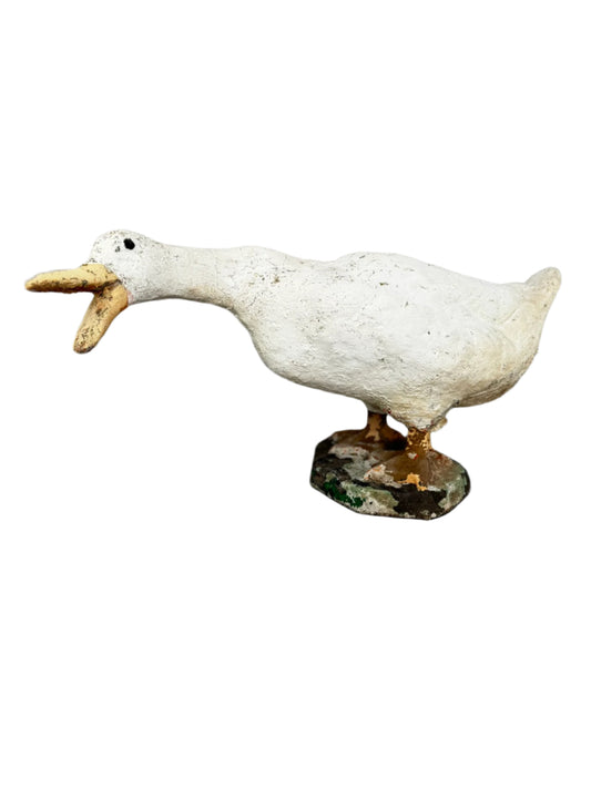Vintage Concrete Goose Doorstop – Hand-Painted Folk Art Sculpture in Quacking Pose