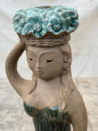 Vintage Stoneware Hungarian Mermaid Figurine Candle Holder