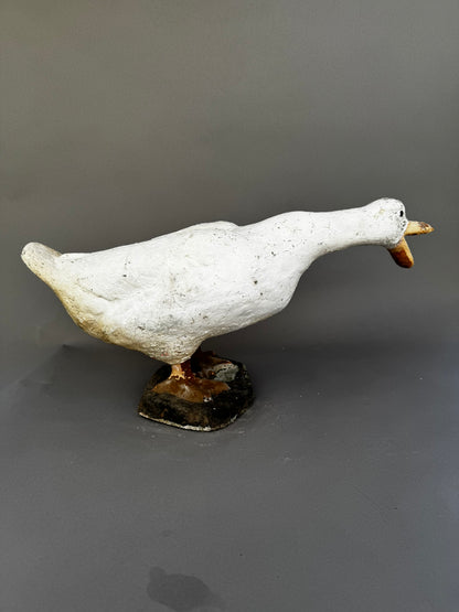 Vintage Concrete Goose Doorstop – Hand-Painted Folk Art Sculpture in Quacking Pose