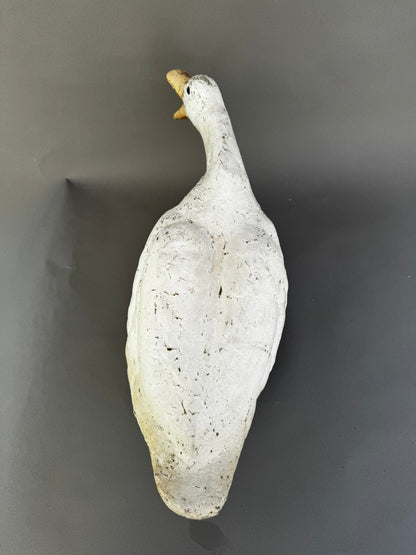 Vintage Concrete Goose Doorstop – Hand-Painted Folk Art Sculpture in Quacking Pose