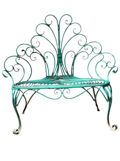 Whimsical Vintage Wrought Iron Peacock Garden Bench – Ornate Scrollwork