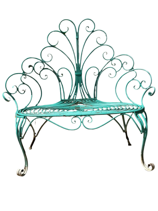 Whimsical Vintage Wrought Iron Peacock Garden Bench – Ornate Scrollwork